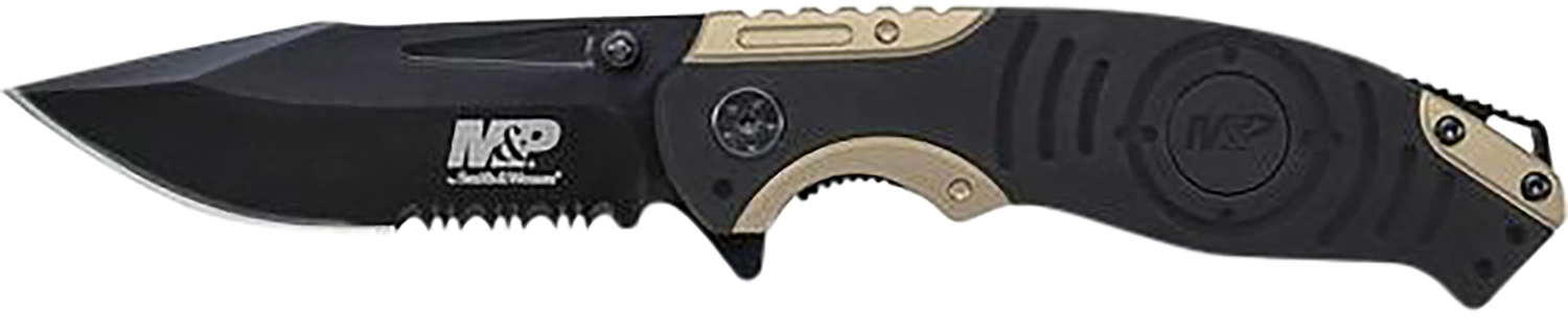 SW Knives M&P Liner Lock Folding Knife 3.50" 8Cr13MoV Drop Point Black/Tan Aluminum
