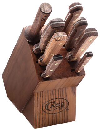 CASE Household Cutlery 9-Piece Block Set, Tru-Sharp Satin Stainless, Walnut Handles