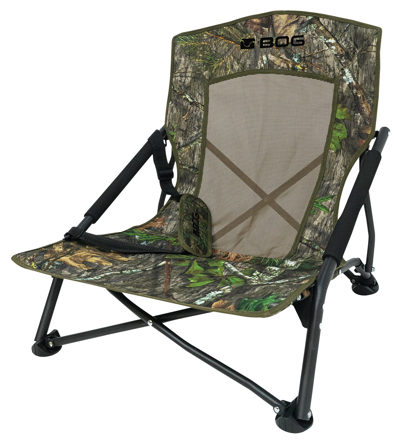 Bog Pod Low-Profile Turkey Chair, 300 lb Capacity, 4-Leg Steel Frame, Mossy Oak Camo