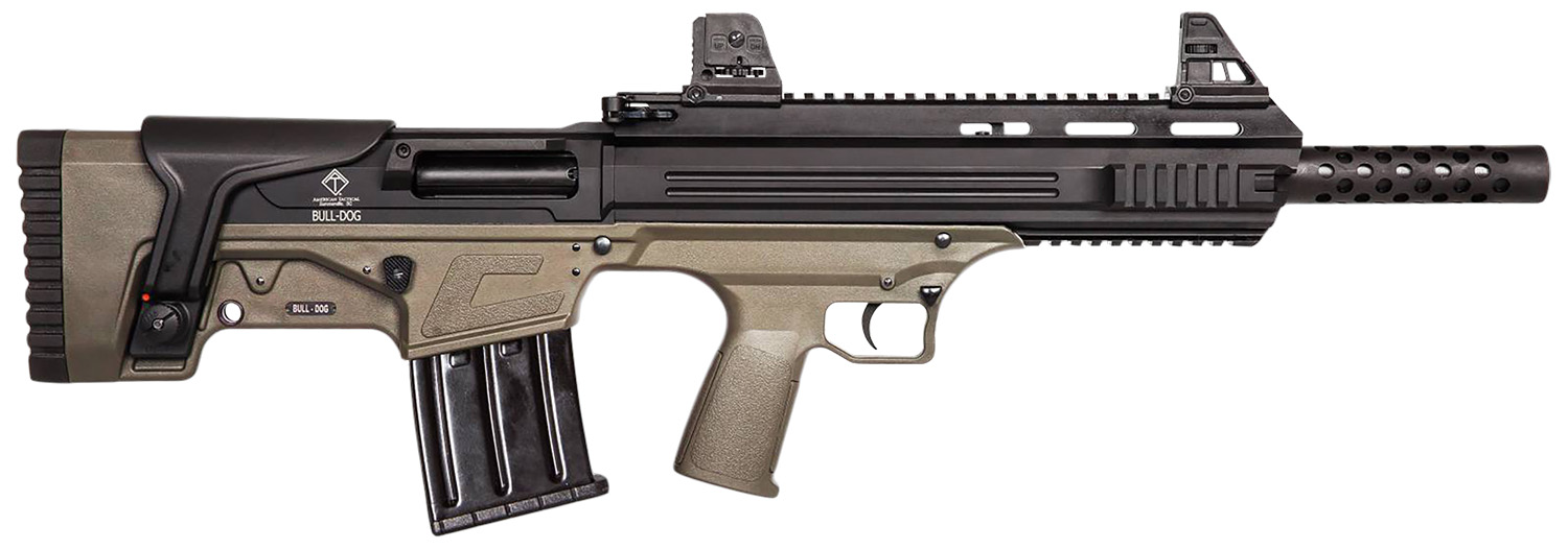 ATI ATIG20BDT Bulldog 20 Gauge Semi-Auto 3" 5+1 18.50" Black Steel Barrel, Matte Black Aluminum Receiver, Picatinny Mount, Tan Fixed Bullpup Stock