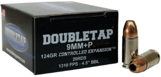 DoubleTap Ammunition 9MM124HP209mm+P Luger 124gr Controlled Expansion JHP 20 Per Box/50 Case