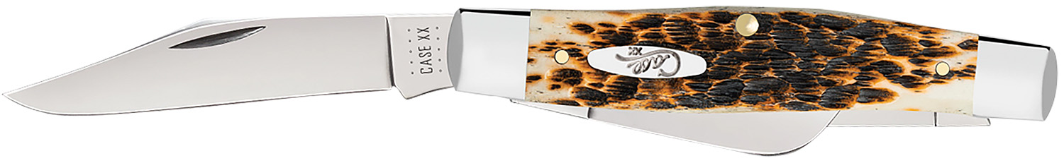 Case Large Stockman Pocket Knife, 3-Blade, Carbon Steel, Amber Bone Peach Seed Jig