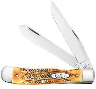 Case Trapper Folding Knife, 3.25 in Tru-Sharp SS Clip/Spey Blades, Burnt Dark Amber BoneStag