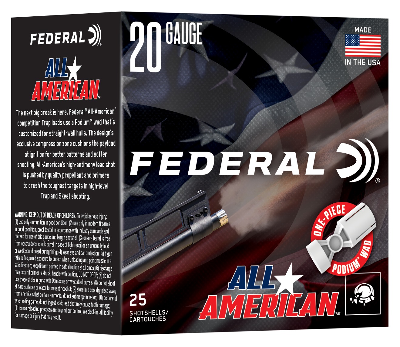 Federal All American 20 Gauge 2.75 in 7/8 oz #8 Shot Shells, 25 Rounds