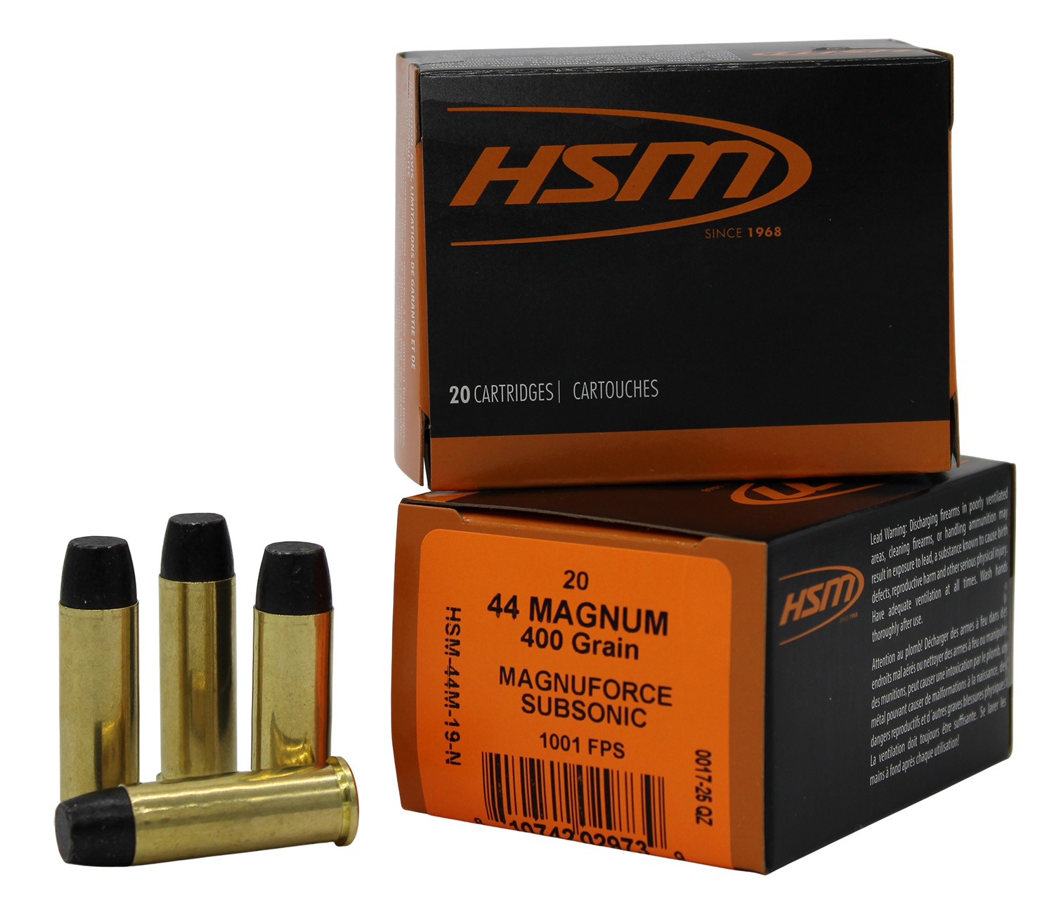 HSM 44M19N .44 Magnum 400 Gr Hard Cast Long Flat Nose Subsonic (20 Rounds)