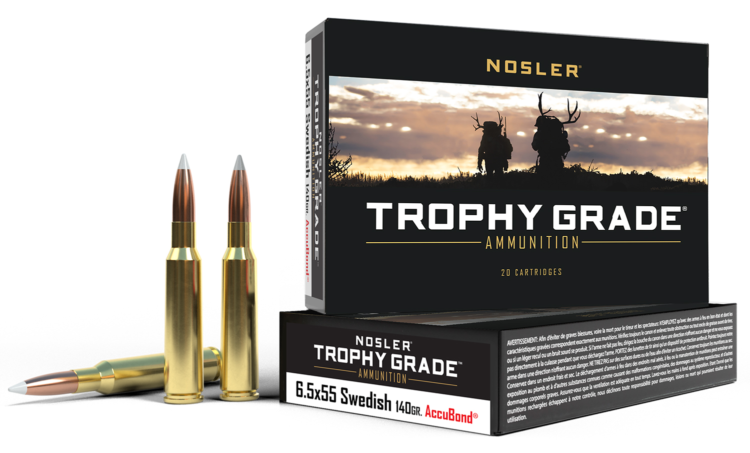 Nosler Trophy Grade 6.5x55 Swedish 140 gr AccuBond Hunting Ammo, 20 Rounds