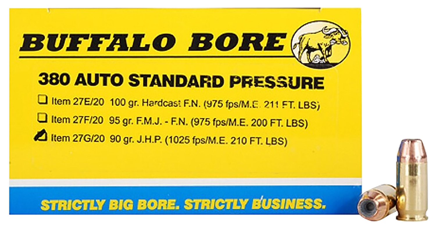Buffalo Bore Ammunition 27G20 .380 ACP 90 gr Jacketed Hollow Point, 20 Rounds