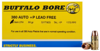 Buffalo Bore 27H20 .380 ACP +P 80 gr Barnes TAC-XP Lead-Free, 20 Rounds
