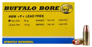 Buffalo Bore 24G20 9mm +P+ 95 gr Barnes TAC-XP, 20-Round Box