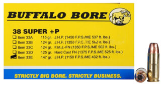 Buffalo Bore 38 Super +P 147gr JHP Personal Defense 20-Round Box