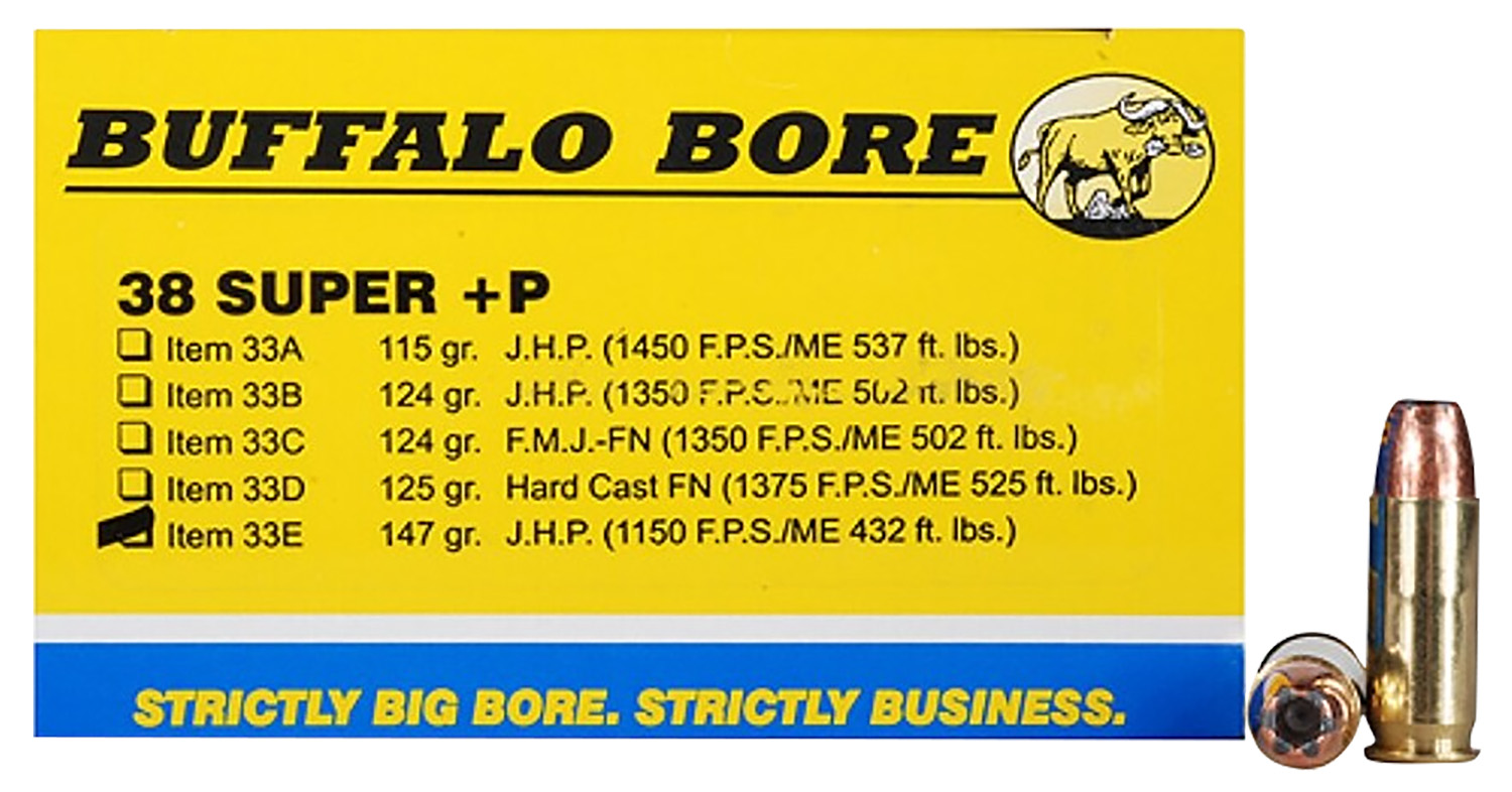 Buffalo Bore 38 Super +P 147gr JHP Personal Defense 20-Round Box