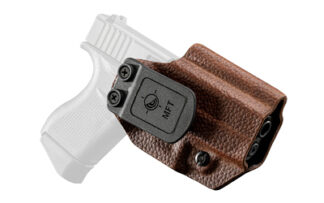 Mission First Tactical Hybrid Holster for Glock 43/43X, Kydex and Leather, 1.5 in Belt Clip, Brown