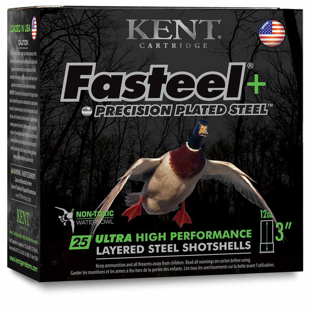 Kent Cartridge Fasteel + Precision Plated Steel Waterfowl Shotshells 12 Gauge 3 in #2/#4, 25 Rounds