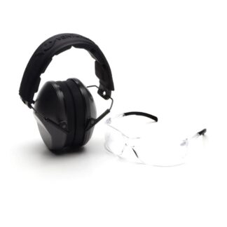 Pyramex VGCOMBO110 Low-Profile Combo Kit Earmuffs with 24 dB NRR and Clear Wraparound Safety Glasses