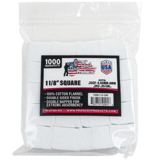 Pro-Shot 1-1/8in Square Cotton Flannel Gun Cleaning Patches 1000 Count for .22-.270 Cal