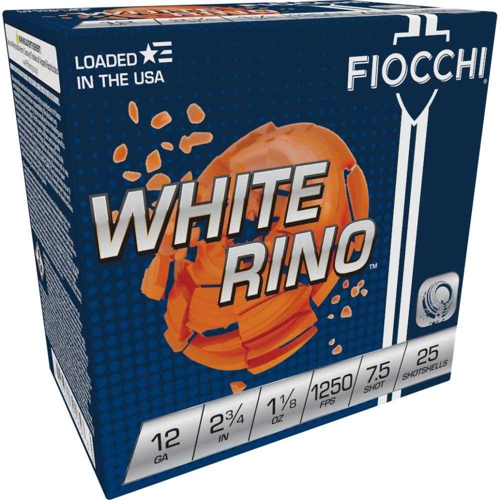 Fiocchi White Rino 12 Gauge 2-3/4 in 1-1/8 oz #7.5 Lead Shot, 25 Rounds