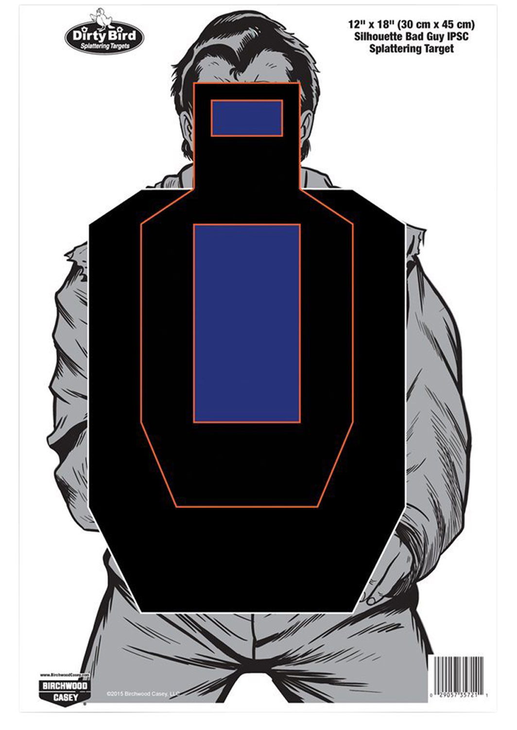 Birchwood Casey Dirty Bird Bad Guy IPSC Silhouette Hanging Tagboard Target 12 x 18, 100/Package