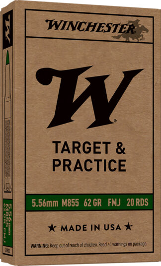 Winchester USA M855 5.56 NATO/.223 Rem 62gr Full Metal Jacket, Green Tip, 20 Rounds