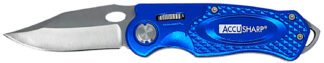 Accusharp 701C Sport Folding Knife 3 in Plain Stainless Blade, Blue Anodized Aluminum Handle