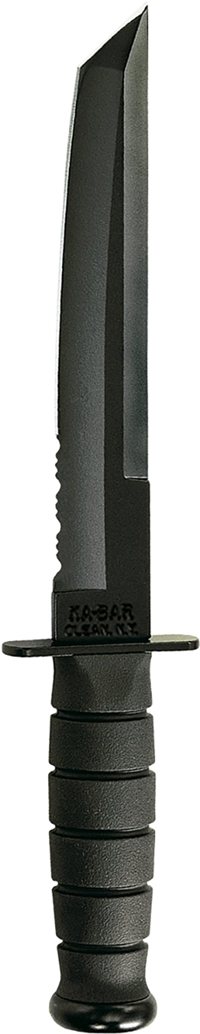 Ka-Bar 1245 Tanto  8" Fixed Tanto Part Serrated Black 1095 Cro-Van Blade, Black Kraton G Handle, Includes Sheath