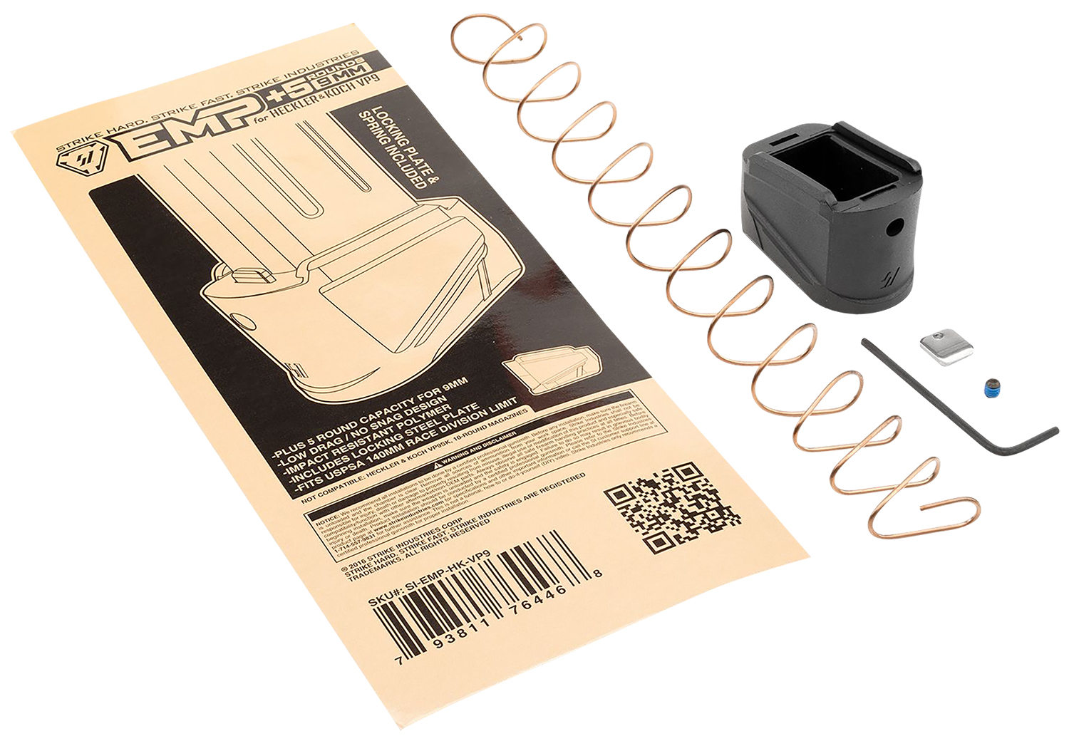 Strike Industries EMPHKVP9 Enhanced Magazine Plate Plus 5 Rounds, 9mm Luger, Black Polymer for HK VP9