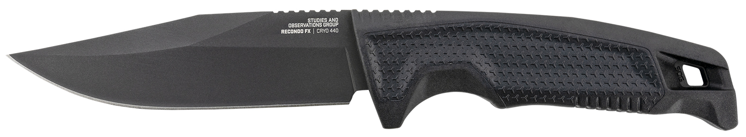 SOG Recondo FX 4.60" Fixed Blade Knife, Cryo 440C SS Full Tang, Black Overmolded GRN Handle