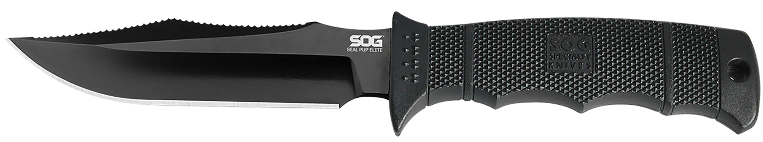 SOG SEAL Pup Elite Fixed Blade Knife 4.85 in AUS-8A SS Blade, Black Handle with Grip Lines