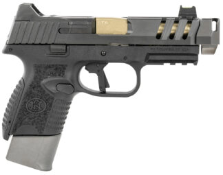 FN 66101347 509 CC Edge 9mm Luger 12+1/15+1 (2) 4.20" Threaded Gold Barrel, Black Frame, Graphite Optic & Lightening Cut Slide, Optic Height Fiber Optic Sights, Compensator (No Manual)
