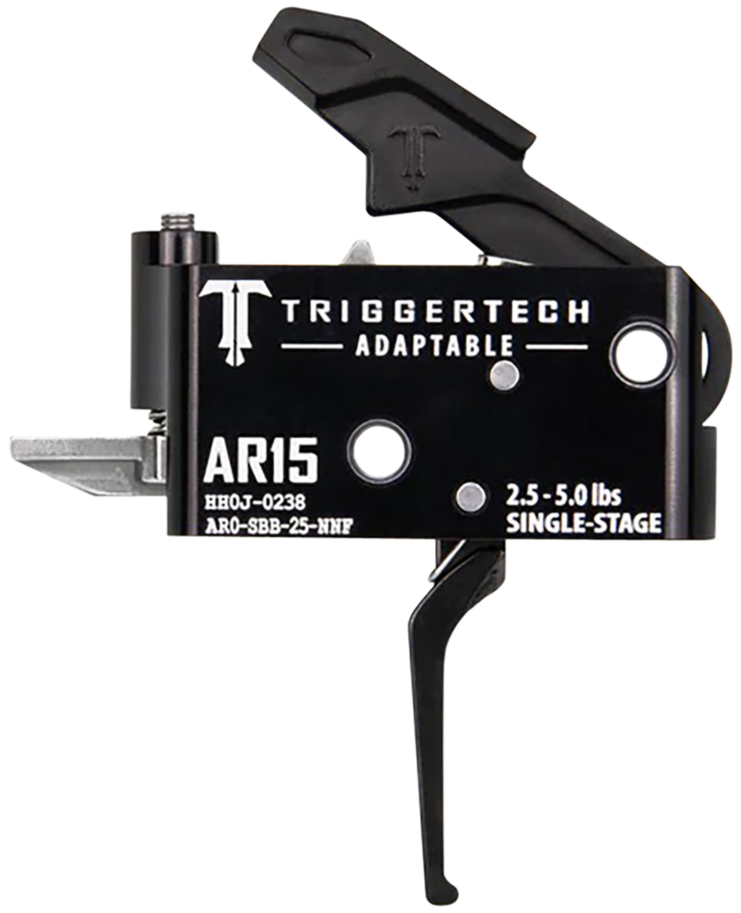 Trigger Tech Adaptable Flat Single-Stage Trigger, 2.5-5.0 lb Adjustable, Black, AR-15