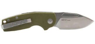S.O.G SOG16030157 Stout SJ 2.60" Folding Clip Point Plain Stonewashed Cryo D2 Steel Blade/ Olive Drab Textured G10 Handle Includes Belt Clip