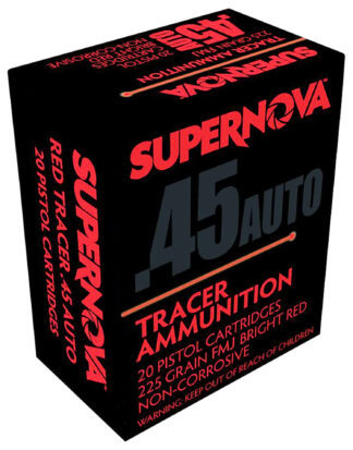 Supernova PMSN45ACR Red Tracer Non Corrosive 45 ACP 225 gr Full Metal Jacket 20 Per Box/ 50 Cs