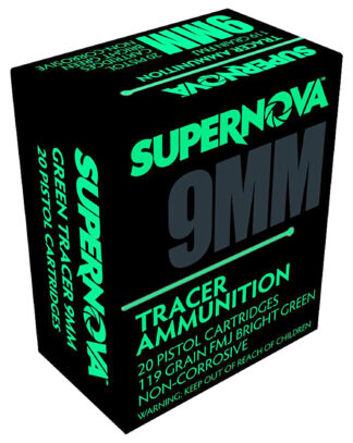 European American Armory Supernova 9mm Luger 119 Grain FMJ Green Tracer, 20 Rounds Per Box