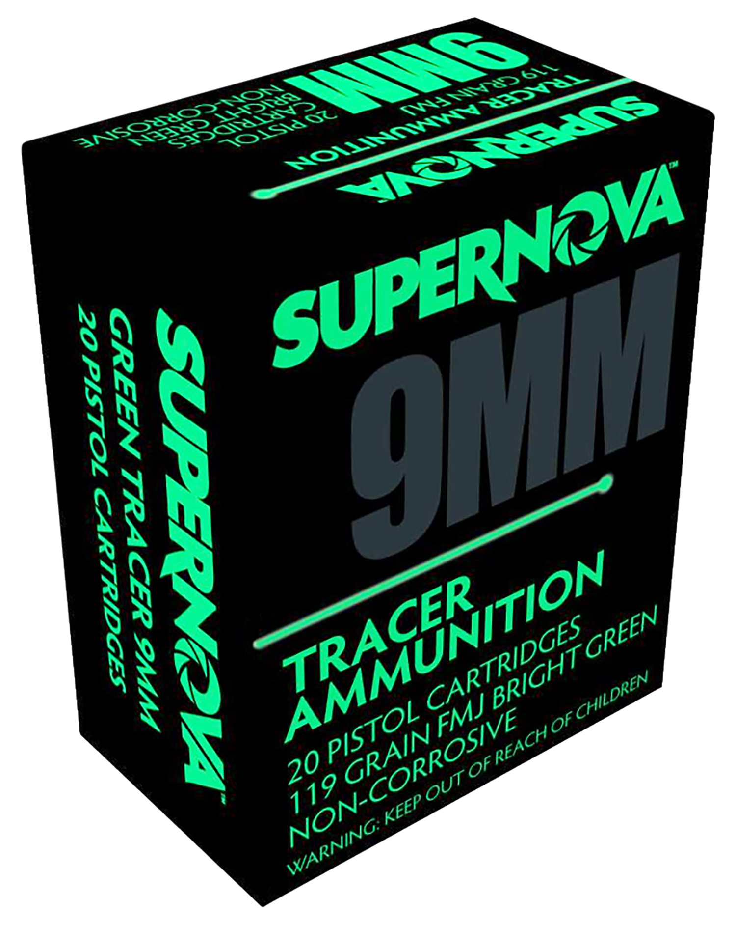 European American Armory Supernova 9mm Luger 119 Grain FMJ Green Tracer, 20 Rounds Per Box