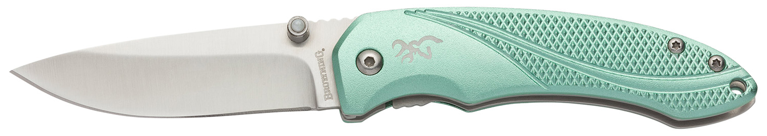 Browning Allure Liner Lock Folding Knife 2.88 in Drop Point, 7Cr17MoV SS, Mint Green Anodized Aluminum