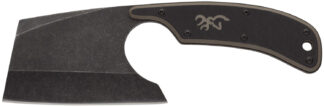 Browning Cutoff Camp Cleaver Fixed Knife, 2.50 in 9Cr14MoV SS Blade, Black/Tan G-10 Handle
