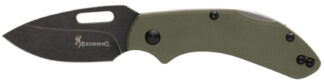 Browning Hidden Hollow Folder 2.25 in D2 Steel Drop Point, Black Oxide Stonewash, OD Green G10