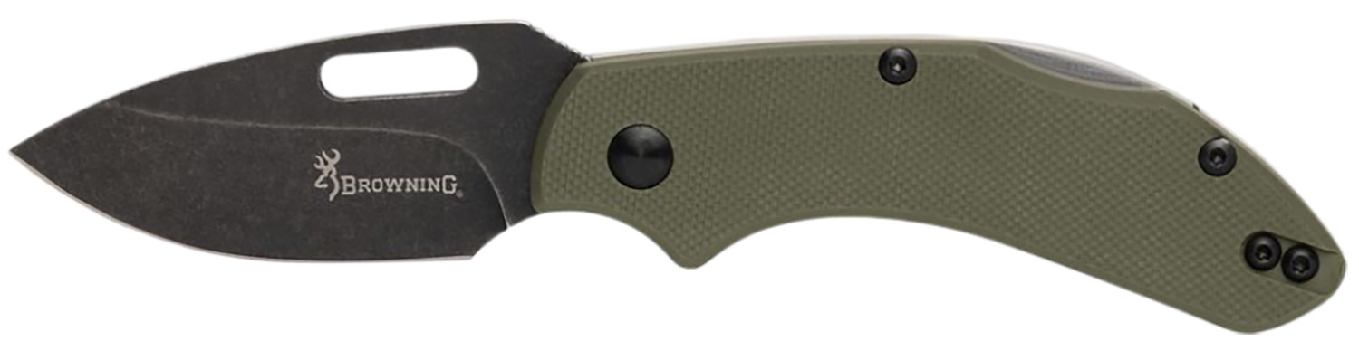 Browning Hidden Hollow Folder 2.25 in D2 Steel Drop Point, Black Oxide Stonewash, OD Green G10