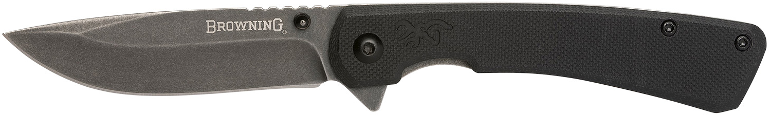 Browning Branded Rock EDC 3 in Folding Drop Point Knife, 7Cr17MoV SS, Black G10 Handle