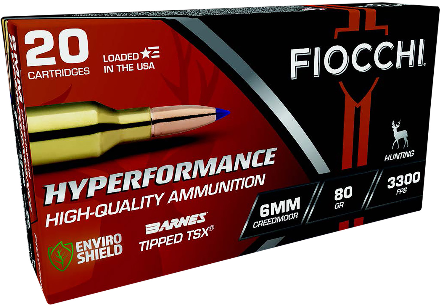 Fiocchi Hyperformance 6mm Creedmoor 80 gr Barnes Tipped TSX All-Copper Hollow Point, 20 Rounds