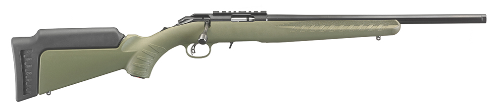 Ruger 8336 American Rimfire Full Size 17 HMR 9+1 18" Satin Blued Steel Threaded Barrel & Alloy Steel Receiver w/Scope Rail, Green Fixed Synthetic Stock, Right Hand
