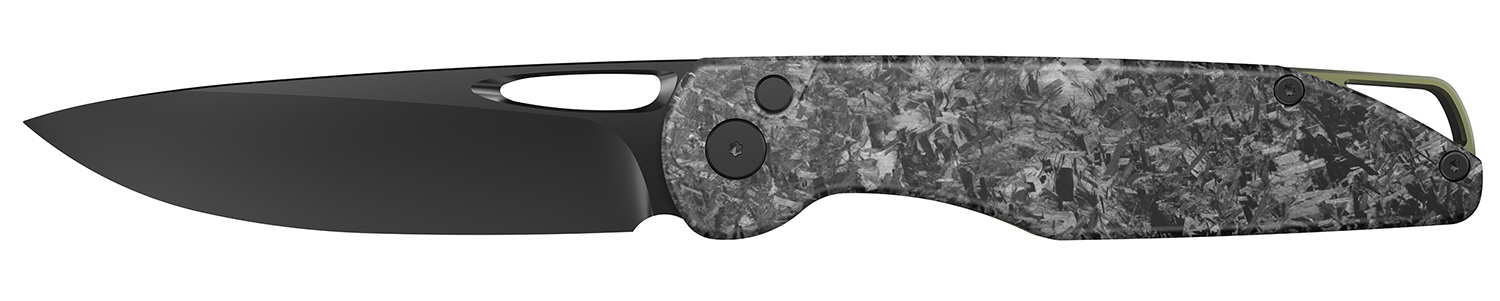 Outdoor Edge Kaytan Button Lock Pocket Knife, 3.30in Blade, Black Oxide, Carbon Fiber Handle