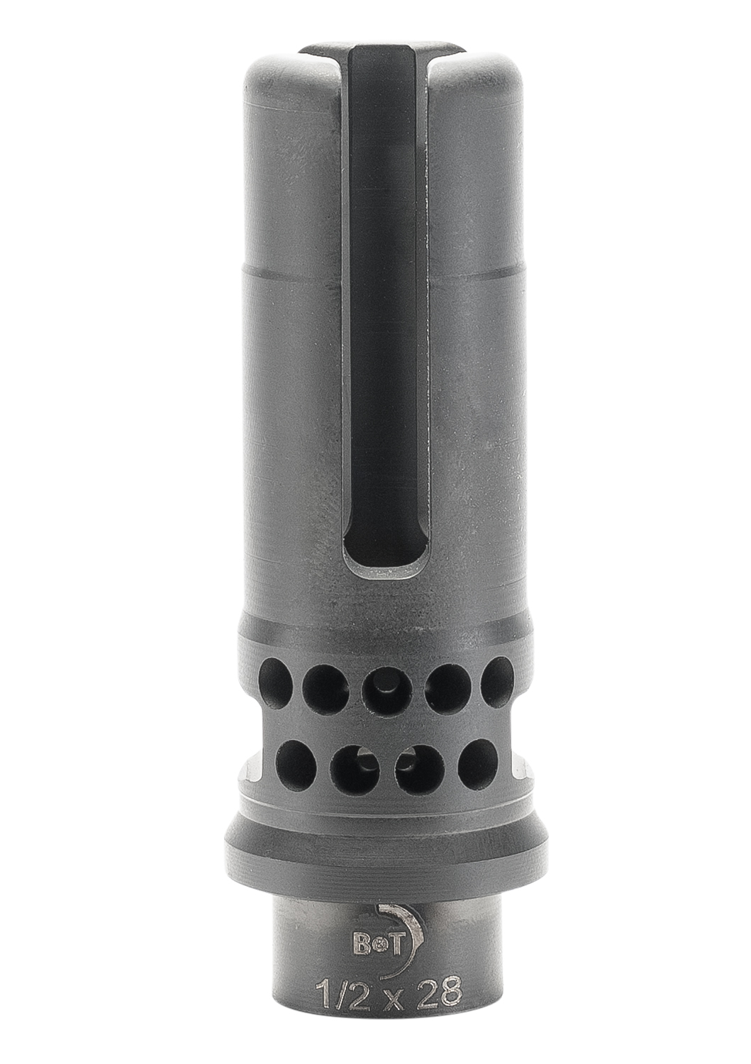 B&T Assault Open Tine 3-Prong Flash Hider, 5.56 NATO, 1/2x28, DLC Coated Black