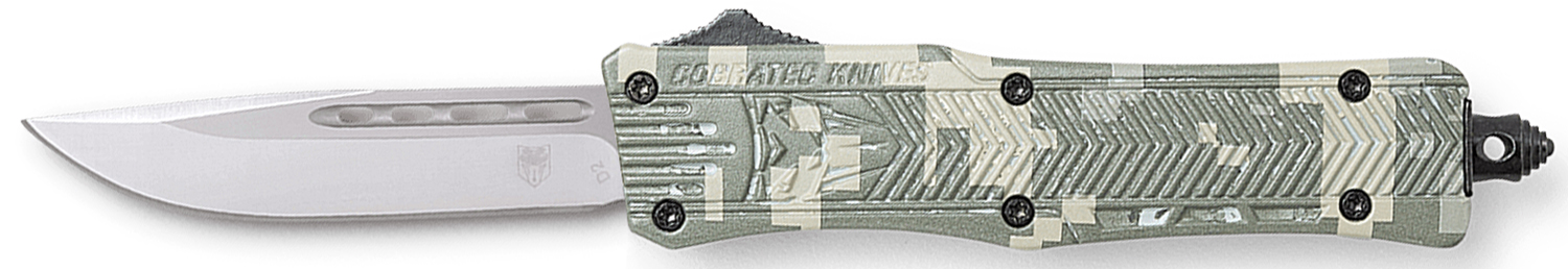 Cobratec CTK-1 Small OTF Dual-Action Knife, 2.75 in D2 Steel Blade, Digital Camo Aluminum Handle