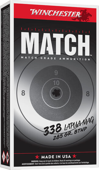 Winchester S338LM2 Match .338 Lapua Magnum 285 gr Boat-Tail Hollow Point (20 Rounds)