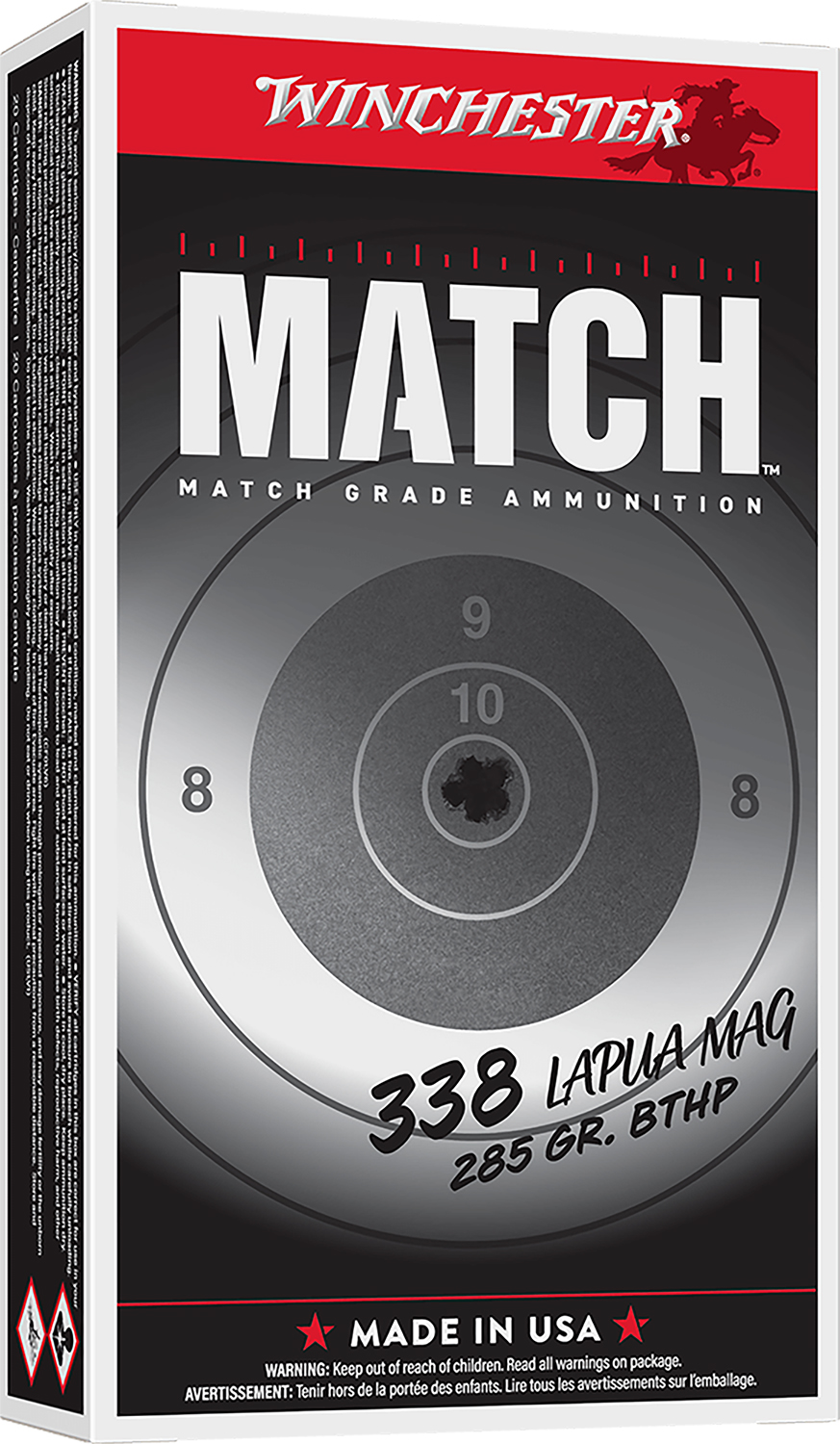 Winchester S338LM2 Match .338 Lapua Magnum 285 gr Boat-Tail Hollow Point (20 Rounds)