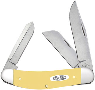 Case 30118 Sowbelly Folding Clip Point/Sheepsfoot/Spey Plain Mirror Polished Tru-Sharp SS Blade, Smooth Yellow Synthetic Handle