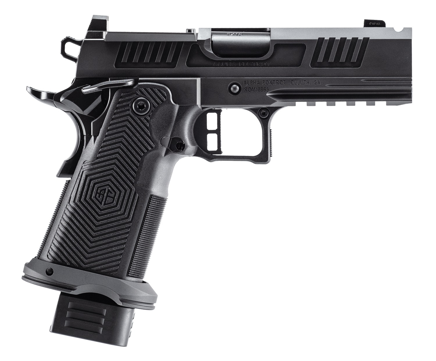 ALPHA FOXTROT AF1911 Romulus 9mm Semi-Auto, 4.25 in Ported Barrel, 20+1 Rounds, Black DLC Satin