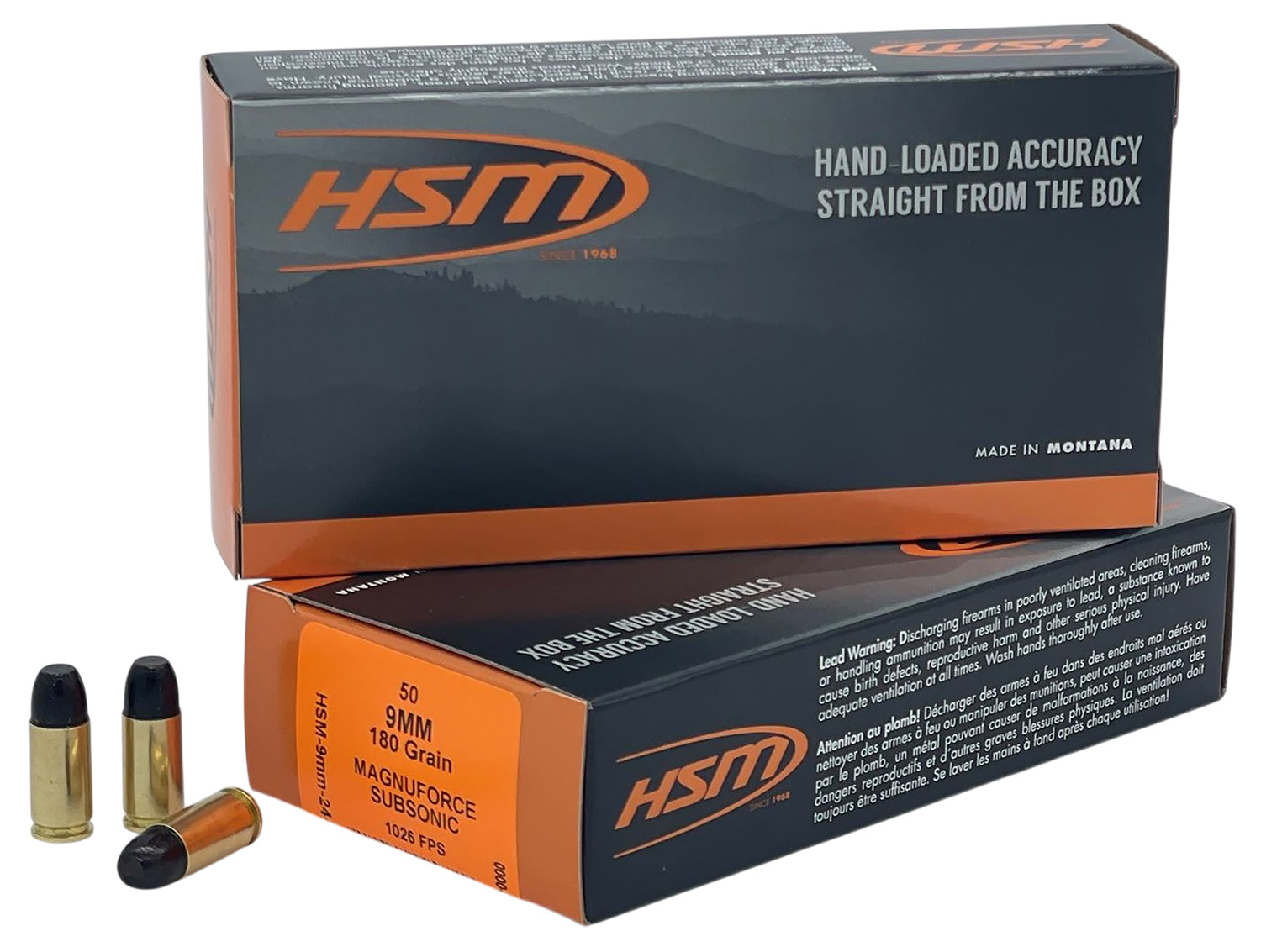 HSM 9mm 180 Grain Hard Cast Long Flat Nose Subsonic 50-Round Box