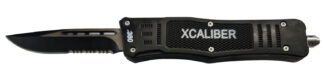 Xcaliber Knife Company 380 ACP Medium 3.25" OTF Part Serrated Black 440C SS Blade, 4.64" Steel Handle