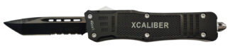 XCALIBER 40 Cal Large OTF Tanto Knife, 3.80 in 440C SS Serrated Blade, Black Steel Handle
